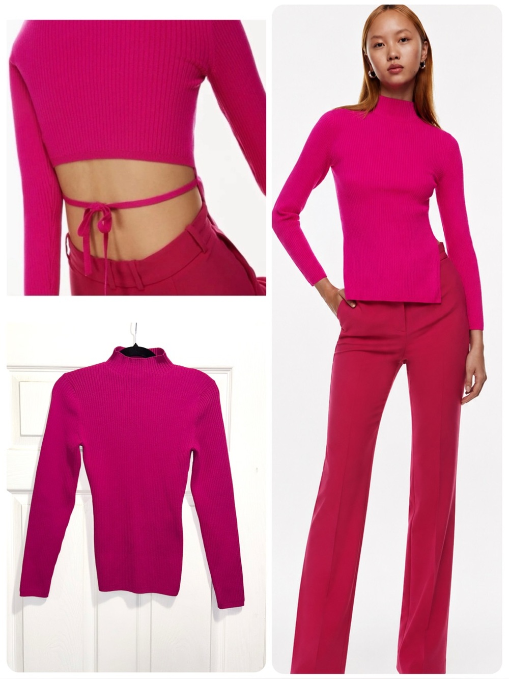 Aritzia Babaton Sculpt Knit Tie-back Long-sleeve Pink Ribbed Sweater Size Small
